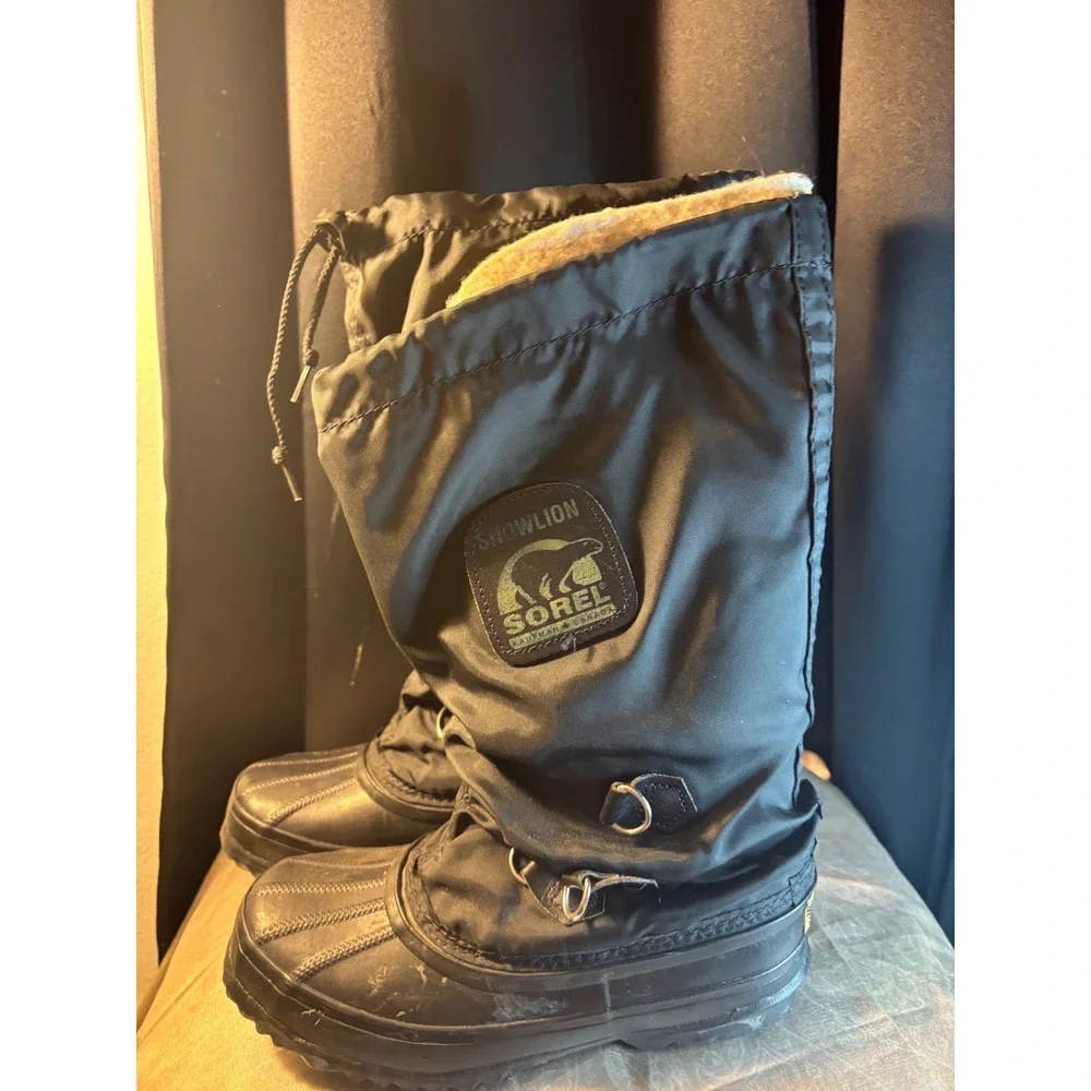 Sorel Snowlion Black Winter Boots Made in Canada Rubber Nylon Womens 5